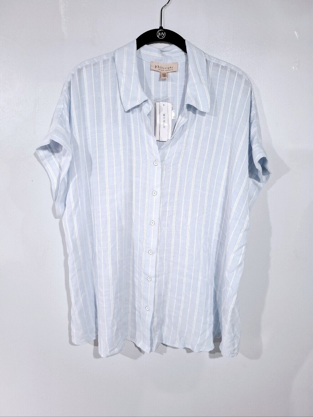 Philosophy Striped Button-Up Shirt - Light Blue & White Sz 1X Viscose Preppy NWT